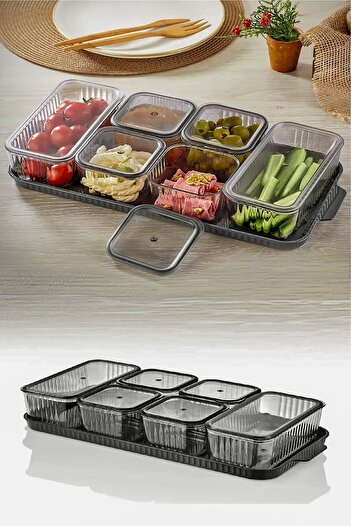 MESAPAHOME 13 Piece 6 Compartment Breakfast Set with Tray and Lid Acrylic Airtight Long Lasting Washable