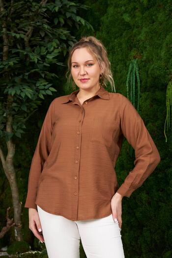 RMG Large Size Brown Corduroy Shirt with Pocket Detail