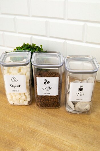 DNS HOME 3-Piece Mica Acrylic 1200 Ml English Label Tea Sugar Coffee Vacuum Lid Storage Container Jar