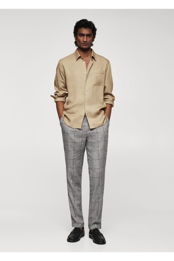 MANGO Man Glen plaid linen-mixed pants