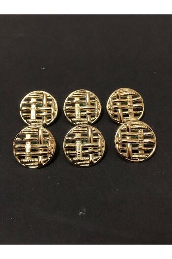 aensia Gold Gold Thick Mesh Straw Designed Button 36 Size Metal Button Jacket Trench Coat Button - Pack of 6