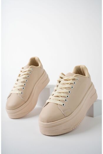 pasyone Beige Women's Lace Up High Sole Shoes