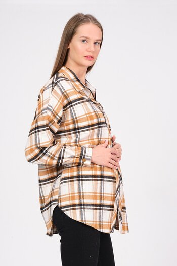 BUSA Maternity Lumberjack Plaid Shirt Mustard