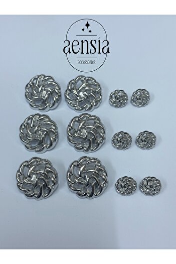 aensia yumak KnitteD Silver Button Set - Pack of 12 (6 LarGe + 6 Small) Metal Model