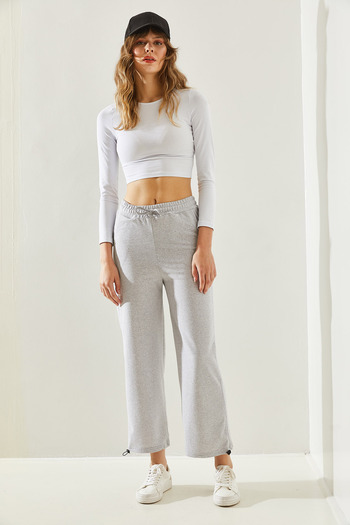 Bianco Lucci Elastic Waist and Leg Tie Women's Sweatpants - Side Stripe Pocket60251232
