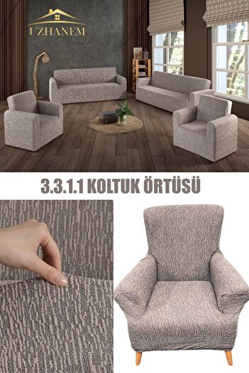 uzhanem Flexible Jacquard 3+3+1+1 Cotton Sofa Cover Set - Stretch Elastic