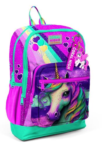 Coral High Unicorn Patterned Pink Green Children'S School Backpack - 23758