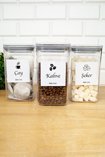 DNS HOME 3-Piece Mica Acrylic 1200 Ml Tea Sugar Coffee Label Vacuum Lid Storage Container Jar