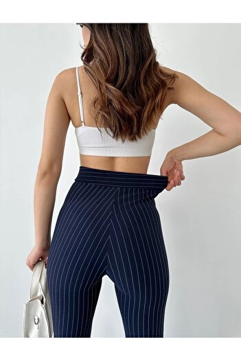 Ekim Store Krep Kumaş Likralı Palazzo Çizgili Pantolon