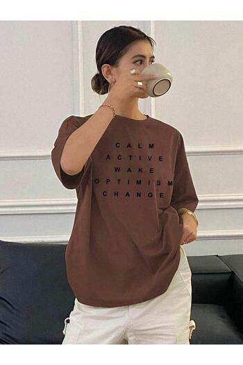 AFROGİYİM Γυναικείο μπλουζάκι Oversize με στάμπα Calm Active Wake