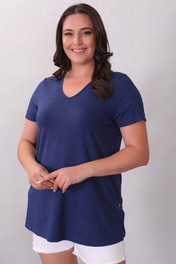 SERTUĞ V-Neck Basic Indigo Blouse