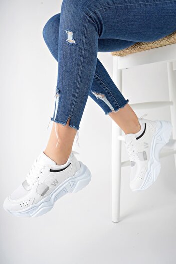 pasyone Ασημένια γυναικεία παπούτσια casual sneaker με ψηλή σόλα