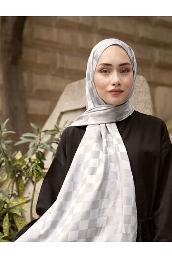 Trablus Checkerboard Pattern Silky Jacquard Shawl