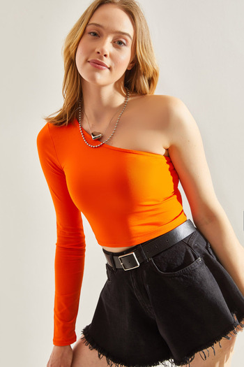 Bianco Lucci Long One Shoulder Γυναικεία Crop Μπλούζα -60251257