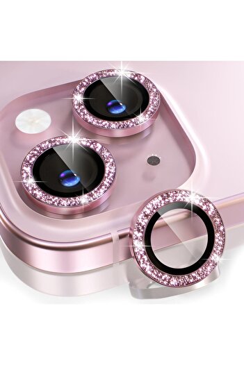 EDELFU Camera Lens Protector Silvery Metal Crystal Tempered Glass Lens Cover for iPhone 15/15 Plus