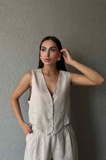 Seda Yalçın Atelier Льняний жилет - каменні ґудзики
