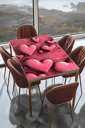 InkSyncStudios Masa Kaplama Folyosu Mobilya Masa Kaplama Folyo Pembe 3D Görünümlü Kalpler