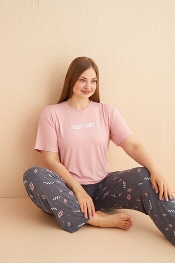 MEBA Lycra Milan Oversize Short Sleeve Powder Good Times Large Size Women's Pajamas Set - /27