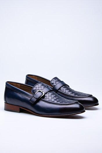 FARUK SAĞIN Navy Dale - Classic Shoes with Single Belt