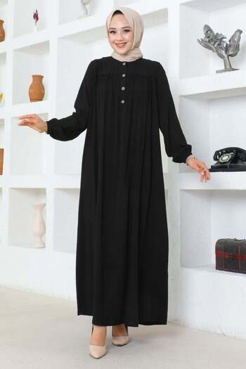 SGS Black Viscose Dress - Half Buttoned