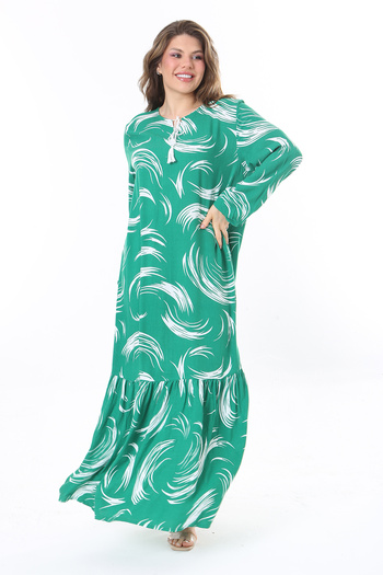 Şans Πράσινο μακρυμάνικο φόρεμα Viscose Plus Size με φούστα με στρώσεις - 65N33526