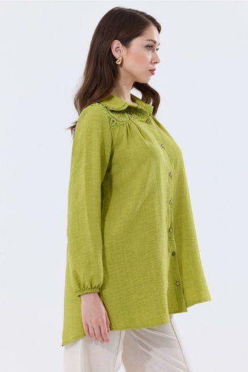 MD trend Oversize Linen Tunic - Women's, Lace Detailed Shirt