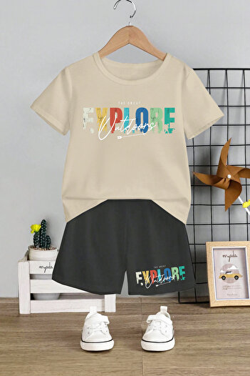 MYADA Explore Printed 2-Piece Kids Set - Crew Neck and Elastic Shorts 11202