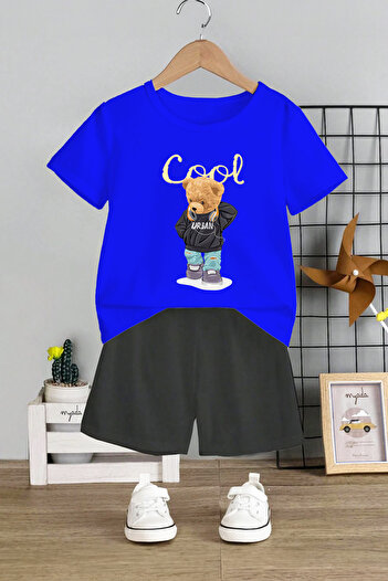 MYADA Cool Bear Printed 2-Piece Kids Set - Crew Neck and Elastic Shorts 11003