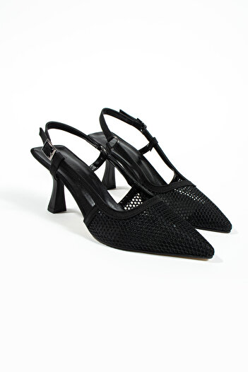 DUXAL SHOES Berlin Mesh - Open Back Heeled Shoes with Pointed Toe and Buckle Detail