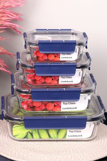 Viyalente Lock & Lock Ultra Durable Glass Storage Set - 300ml, 630ml, 1lt, 1.6lt| 400°C Safe as Heat