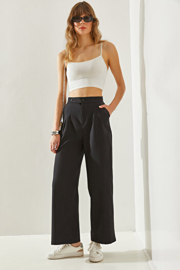 Bianco Lucci Asymmetrical Belted Palazzo Women's Trousers -60251234