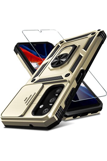 Rivor Samsung Galaxy A14 Kılıf Kamera Sürgülü Standlı Yüzüklü Darbe Emici Zırhlı Koruyucu Tank Kapak