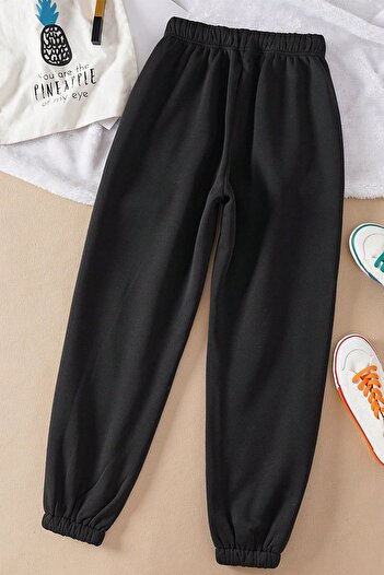SHEESH APPAREL Black Raised Basic Jogger Sweatpants with Fleece Inside