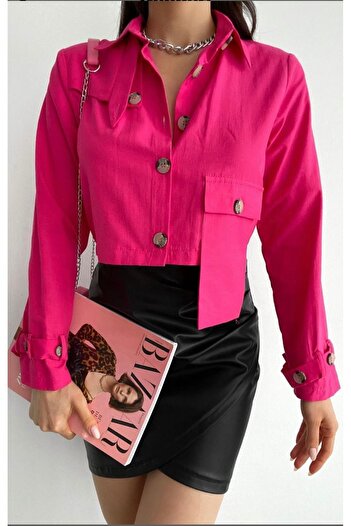 Cardella Asymmetrical Pocket and Button Detailed Thin Summer Short Women's Shirt