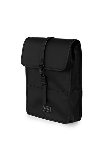 ICONE BAG Black Faux Leather Icone Matte Backpack with Hook Closure