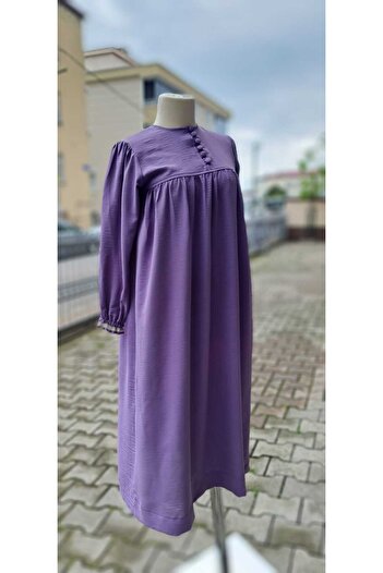 SAYUKER SHOP Lila Ayrobin Kumaş İç Göstermez Yazlık Tiril Tiril Kadın Çocuk ,Anne Kız Tesettür Elbise