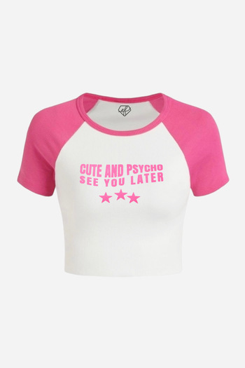 EFBUTİK White Pink Raglan Sleeve See You Later Crop