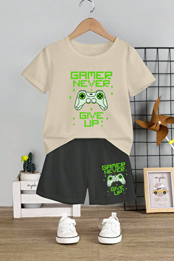 MYADA Gamer Never Give Up Printed 2-Piece Kids Set - Crew Neck 20013