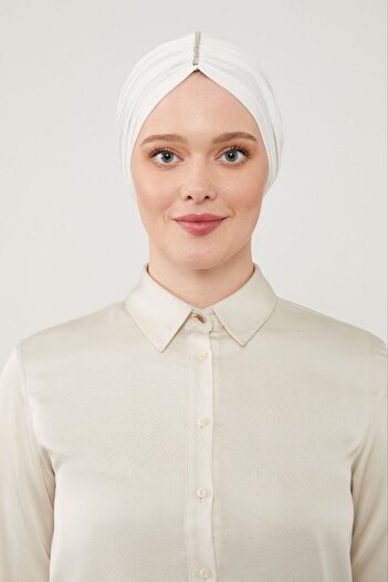 Melodi Scarf White Stoned Hijab Women's External Bonnet