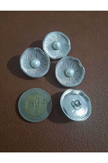 Beyna Pearl Model Silver Plated Metal Button - 23 mm, 1 Pack, 4 Pieces