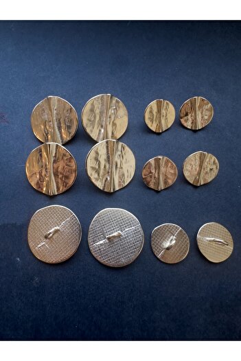 aensia Gold Gold Special Design Metal Button with Embossed Line Detail - Pack of 12 (6 Large + 6 Small)