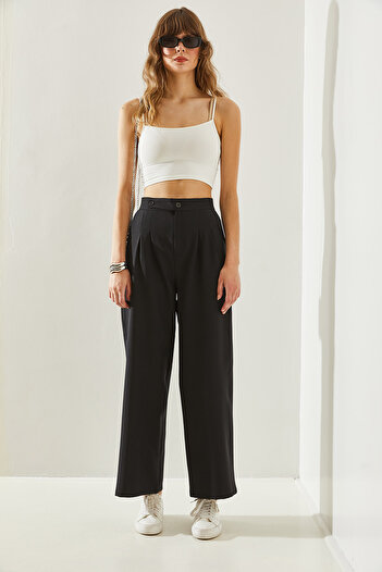 Bianco Lucci Asymmetrical Belted Palazzo Women's Trousers -60251234