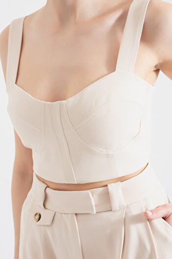 Lafaba Women's Beige Thick Strap Crop Blouse