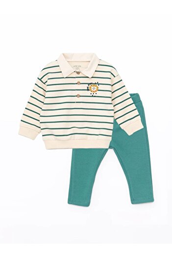LC Waikiki LCW baby Shirt Collar Long Sleeve Printed Baby Boy Sweatshirt and Pants 2 Pieces Set