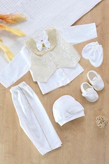 Sitilin Baby Boy Vest Bow Tie Mevlit Set Luxury Special Day and Mevlütlük Fancy Set 0 - 3 MONTHS STL6518
