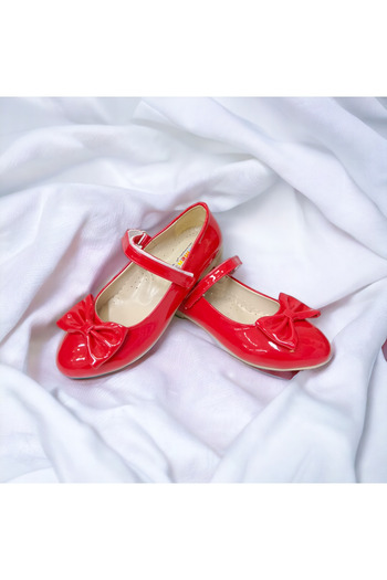 PATİK BEBE Stylish Girl's Ballerinas with Red Bow and Orthopedic Sole