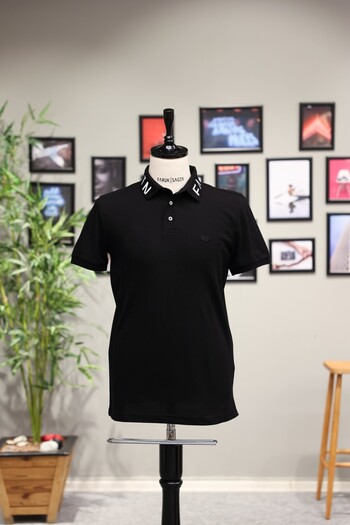 FARUK SAĞIN Black Embroidery Detailed Polo T-Shirt