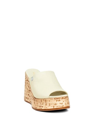 Mammamia Green Women's Leather Wedge Heel Slippers - D24YT-2110