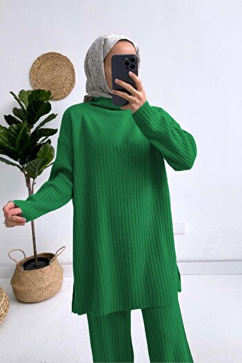 Ka Hijab Green Corded Knitwear Set - KH
