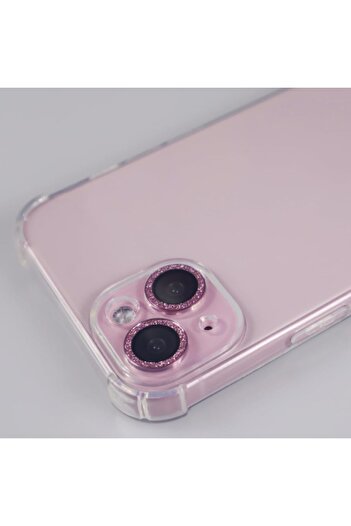 EDELFU Camera Lens Protector Silvery Metal Crystal Tempered Glass Lens Cover for iPhone 15/15 Plus